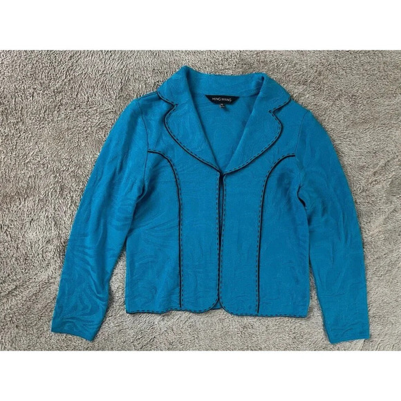 Ming Wang Women's Long Sleeve  Blue Collared Sweater Blazer Size XS Open Front - Picture 7 of 16